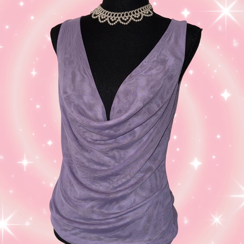 Y2K Purple Micro Mesh Cowl Neck Top Size Small